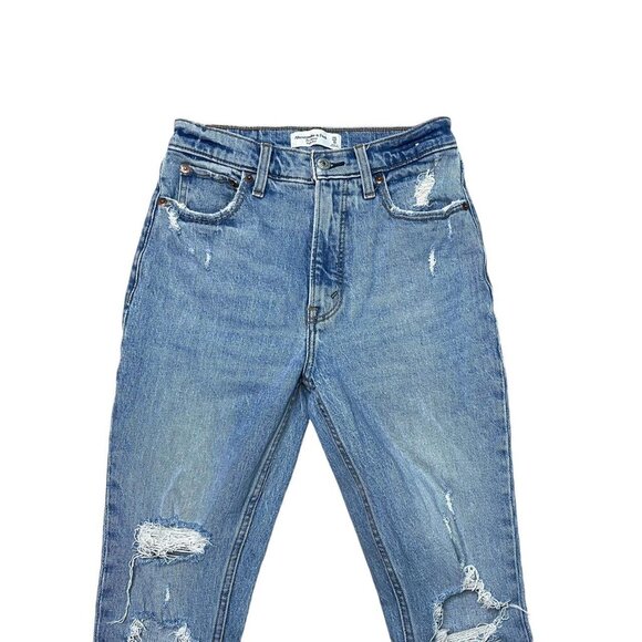 🌟 Abercrombie & Fitch High Rise Distressed Skinny Jeans Light Wash SZ 25 - Picture 3 of 7